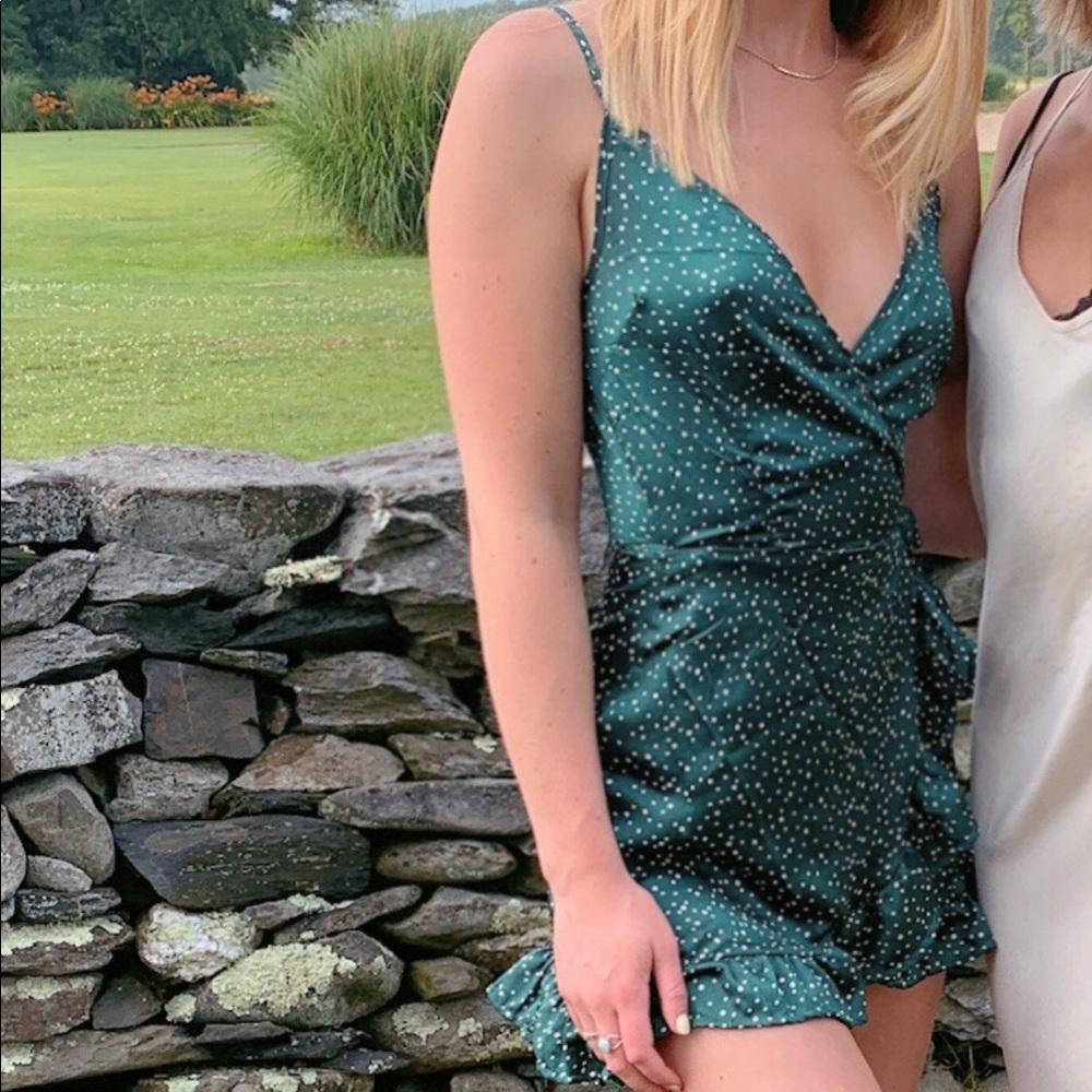 Green & white polka dot wrap dress